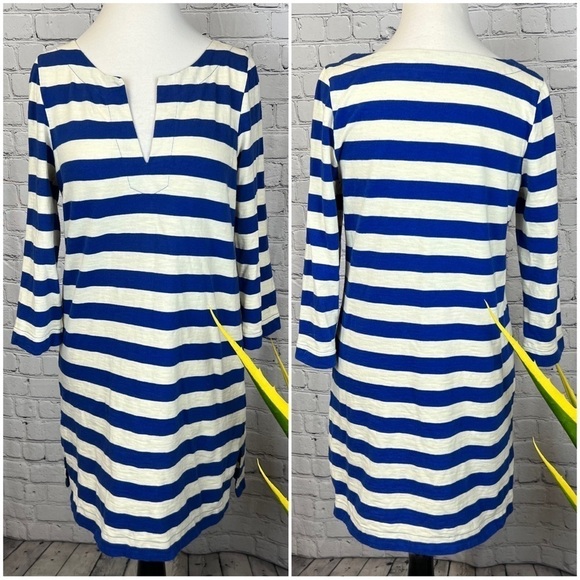 J CREW Preppy Blue & White Striped Cotton Mini Dress, Size S - Picture 1 of 12
